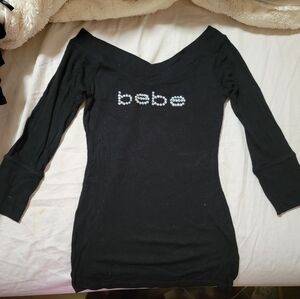 Bebe 3/4 Sleeved Logo Top - XS